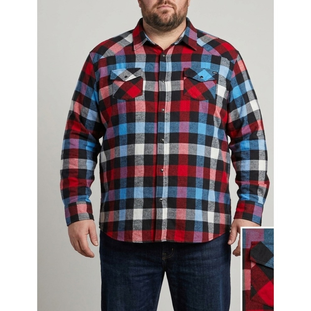 Elixir Flannel Shirt Mens XXL Red Blue Black Plaid Cotton Long Sleeve